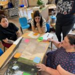 Teachers review classroom plans together during a professional development activity.